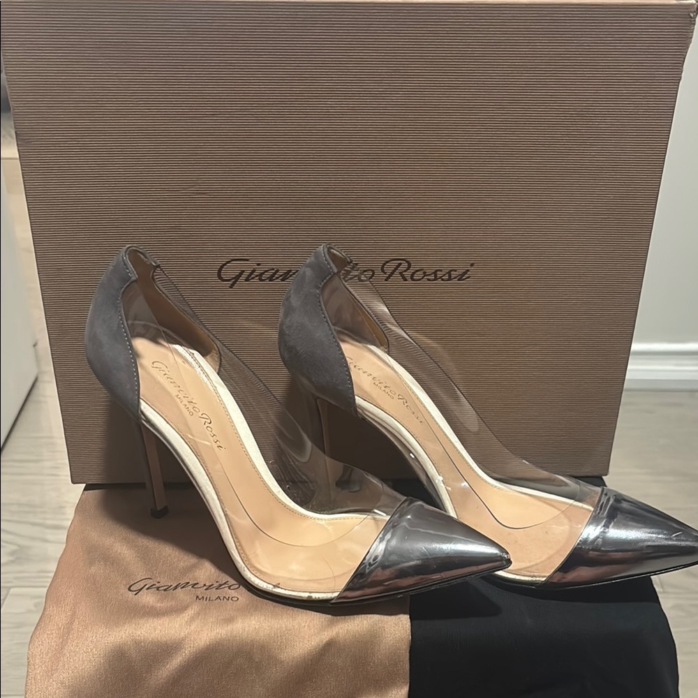 Gianvito Rossi Black and Silver Heels with Transparent Design
